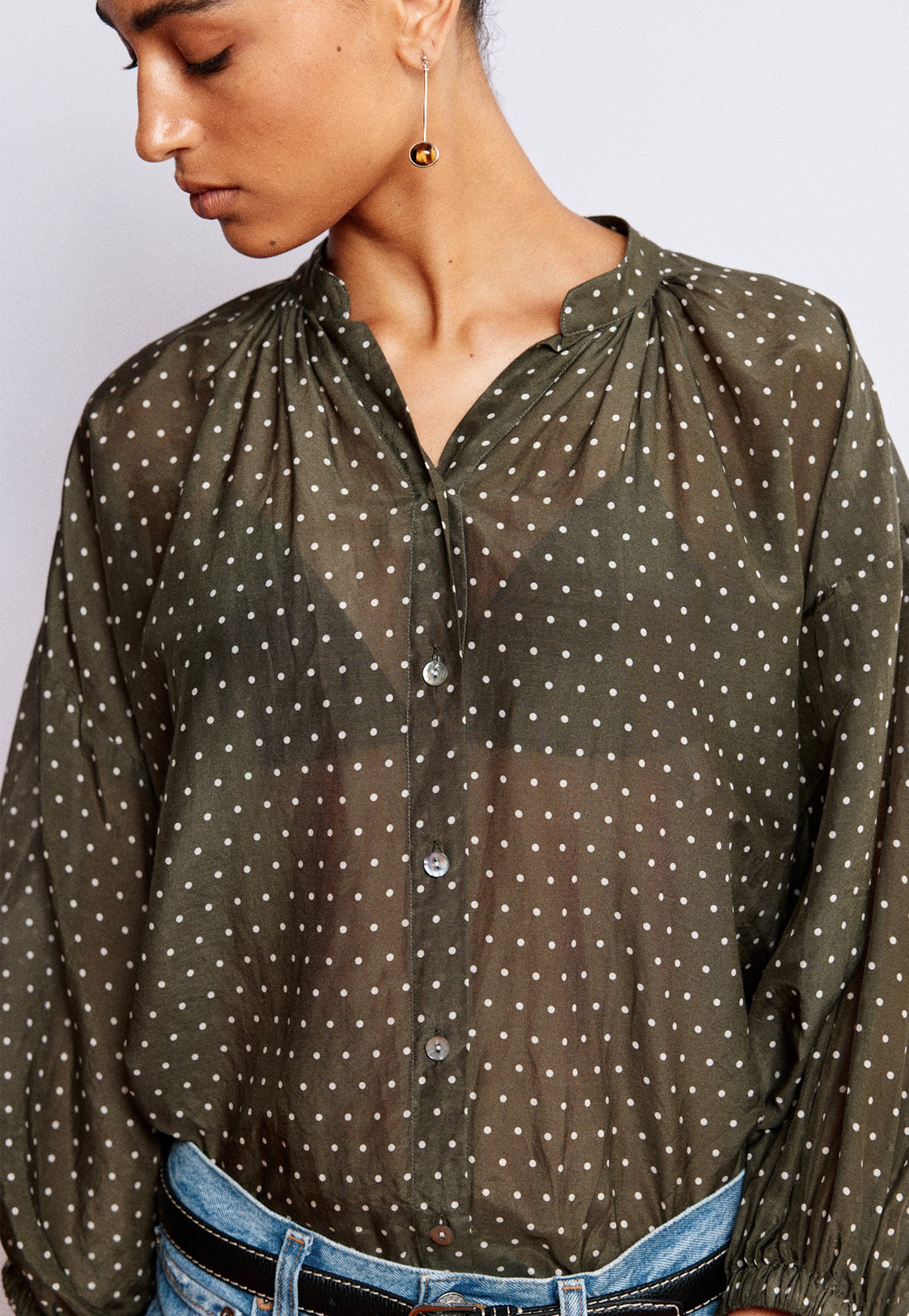 Everyday Blouse - Olive Polka Dot