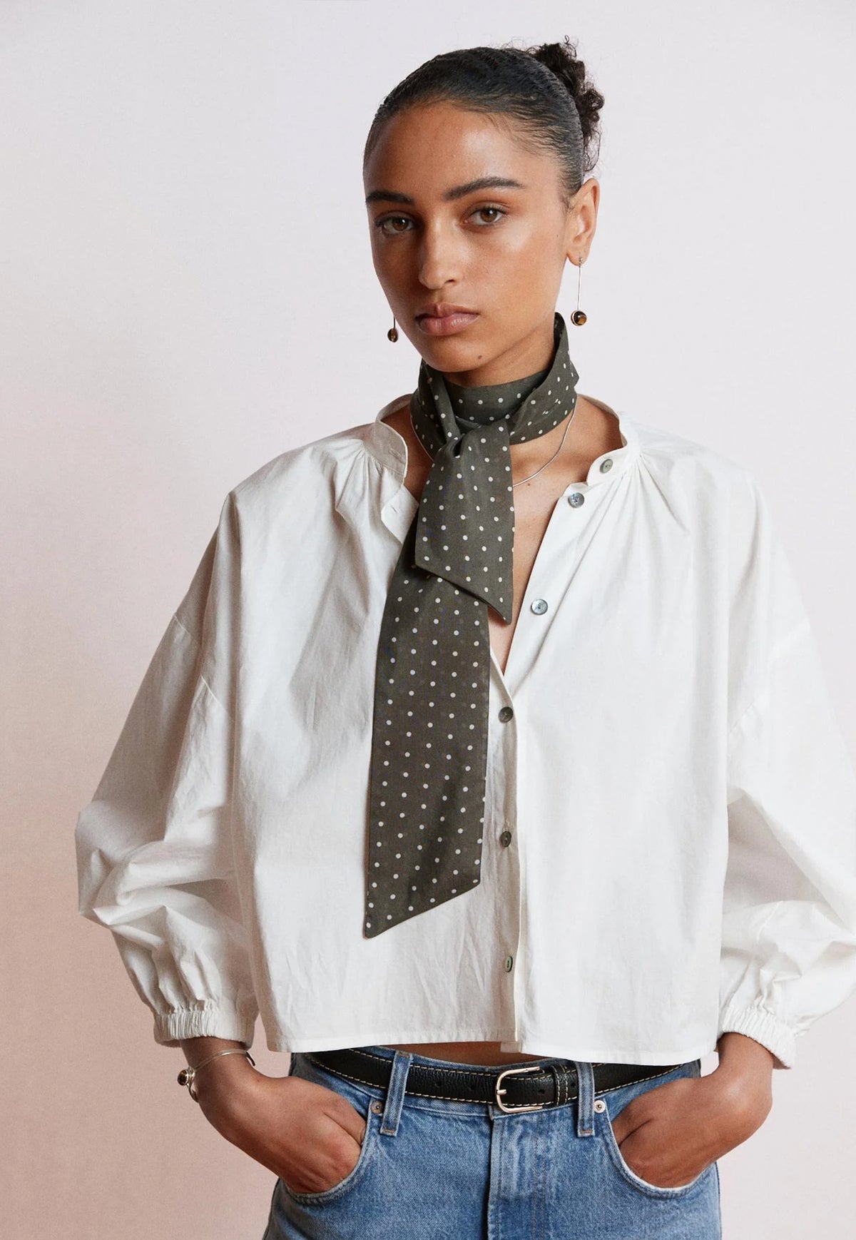 Neck Scarf - Olive Polka Dot