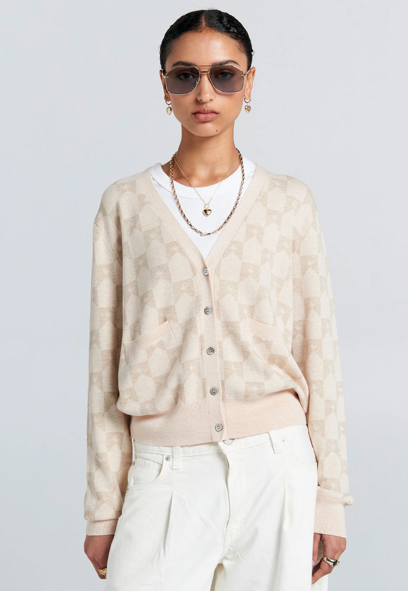 Monogram Knit Cardigan - Sand Multi
