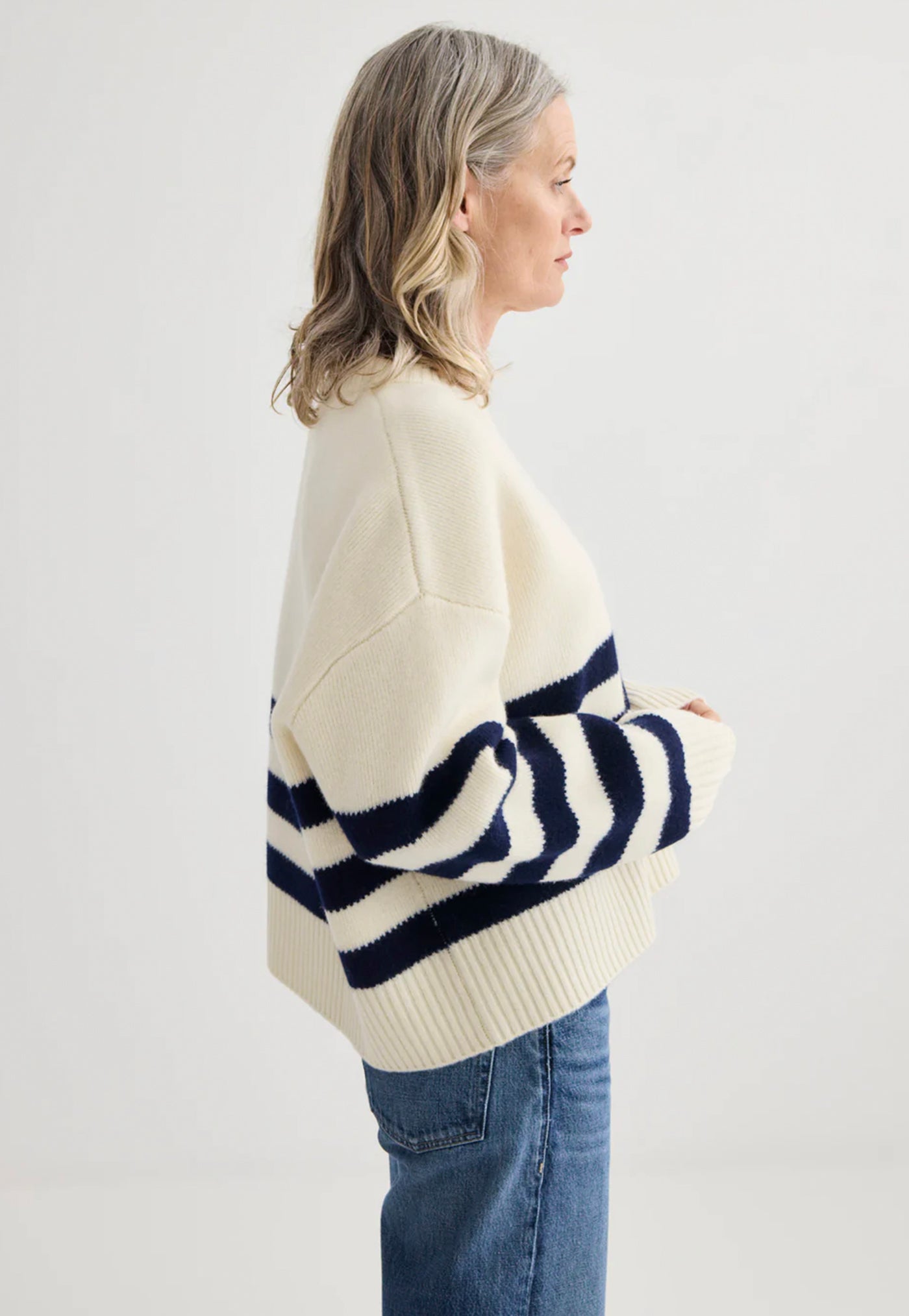 Oversized Stripe Crew - Ivory/Midnight