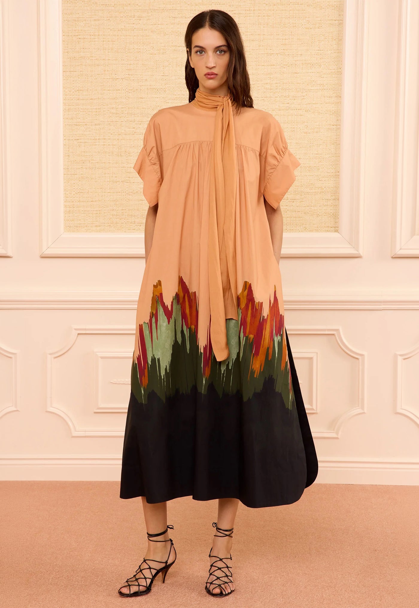 Studio Cotton Dress with Chiffon Tie - Agate