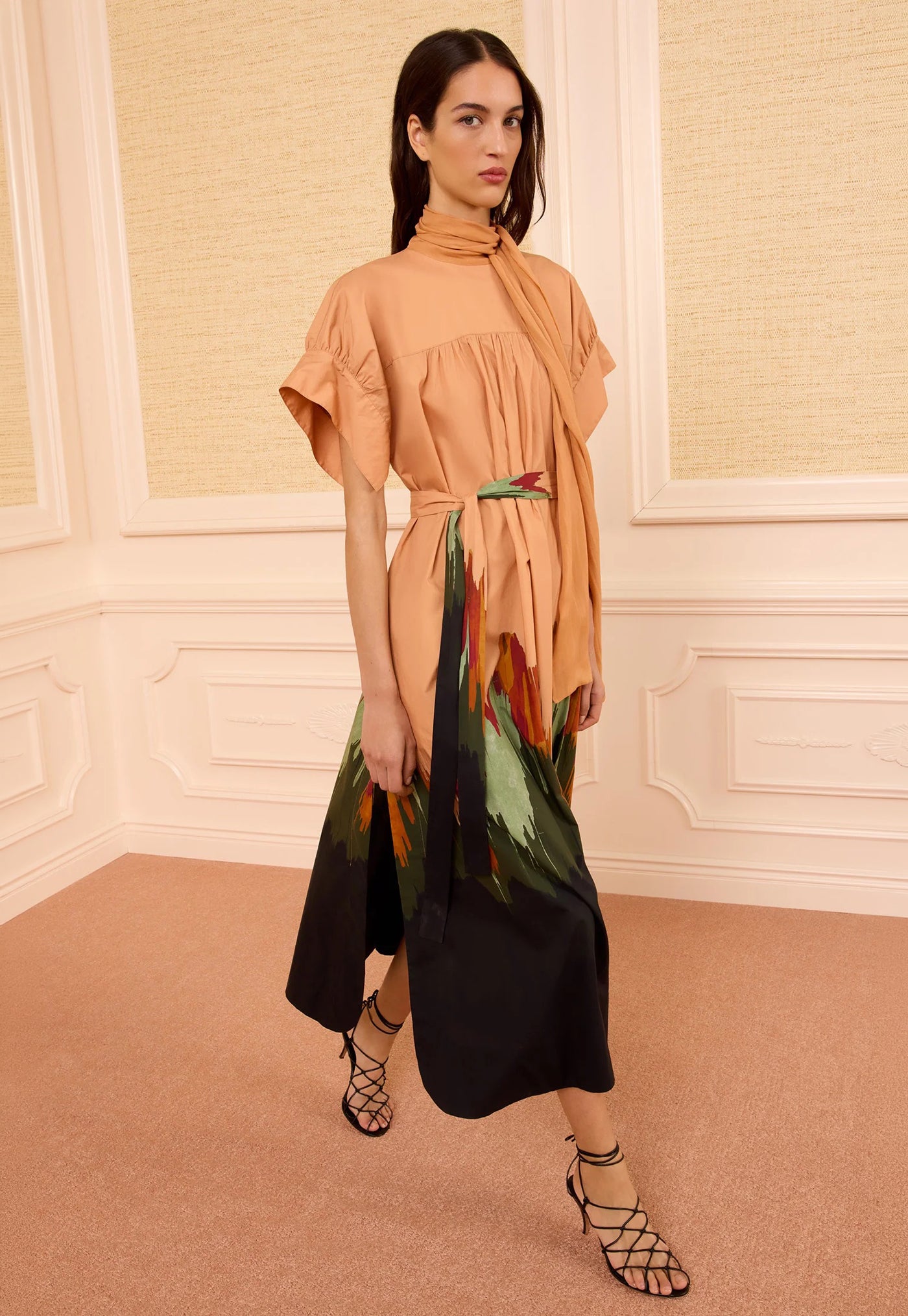 Studio Cotton Dress with Chiffon Tie - Agate