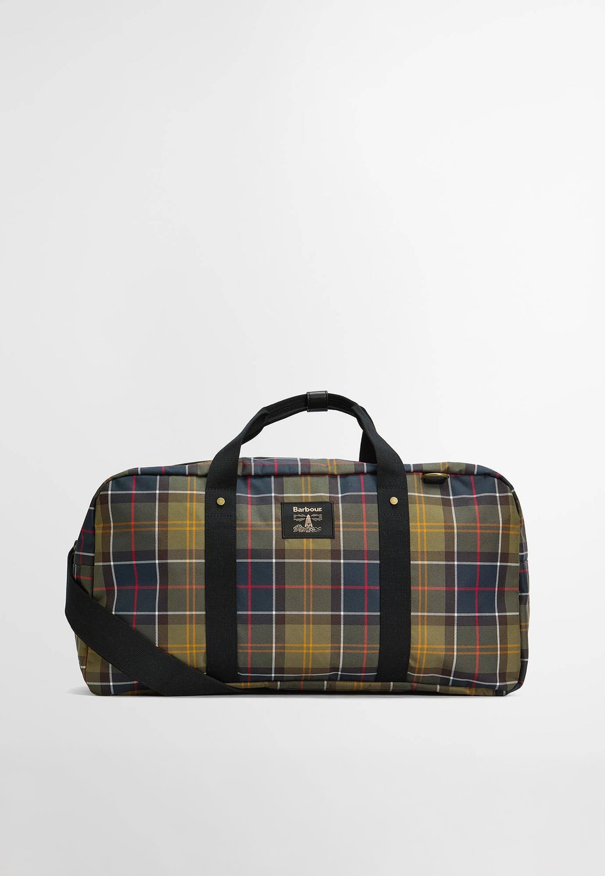 Barbour Torridon Tartan Holdall featuring signature Barbour tartan, an exterior zipped pocket and embossed leather badge.