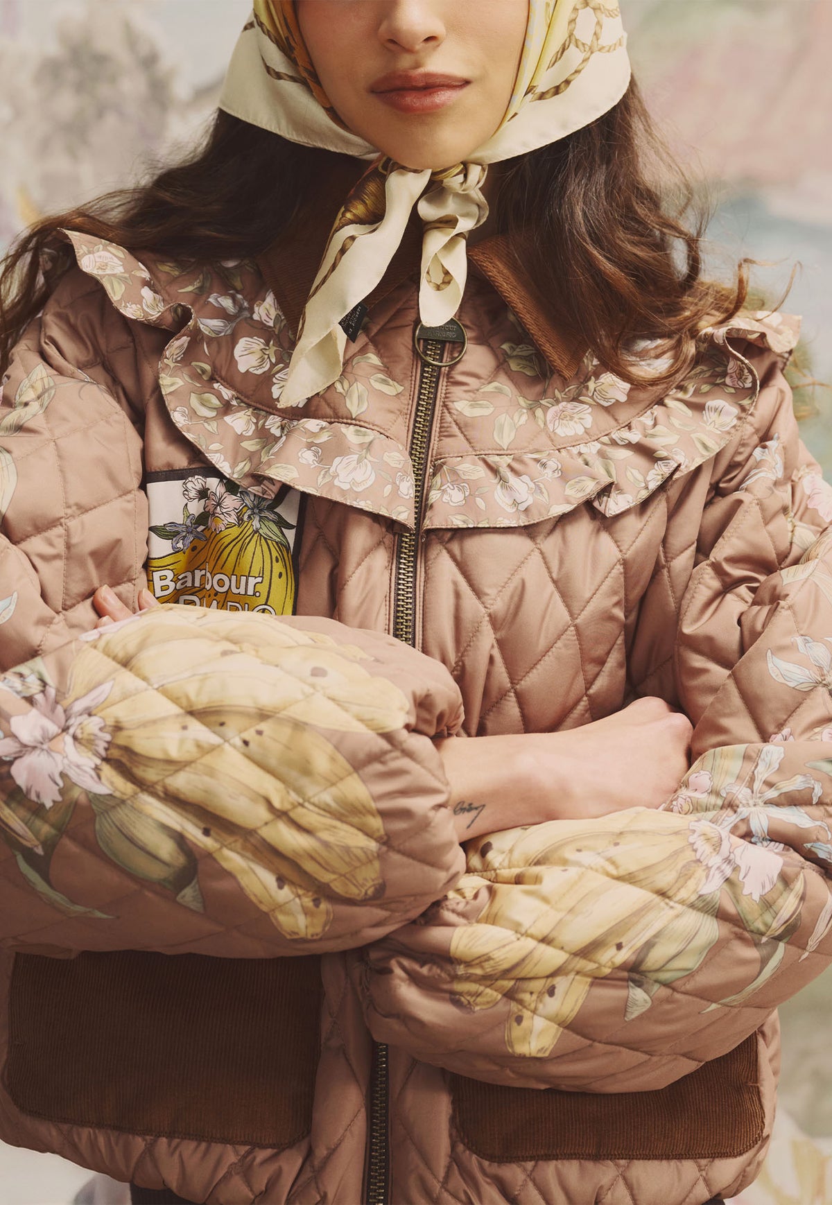 Barbour x Farm Rio Anamaria Quilted Jacket - Heart of Tropics/Banana Print