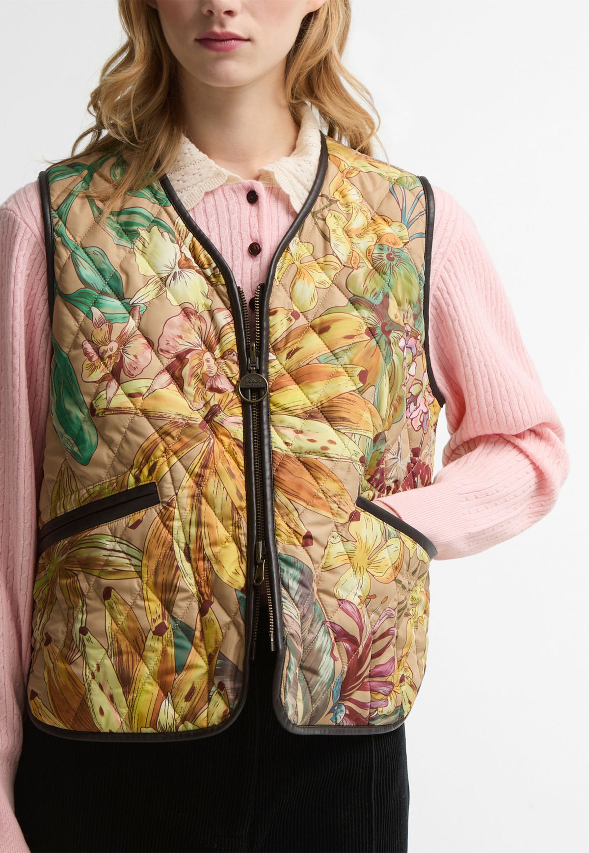 Barbour x Farm Rio Reversible Alpinias Quilted Liner - Banana Grove/Rustic