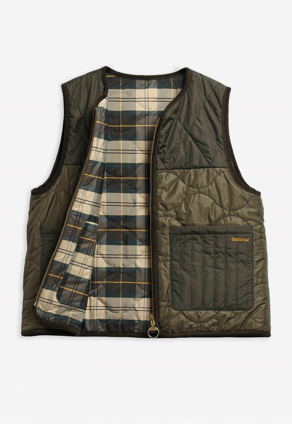 Barbour Nunwell Reversible Quilted Liner showing its reversible design with contrasting fabric finish.