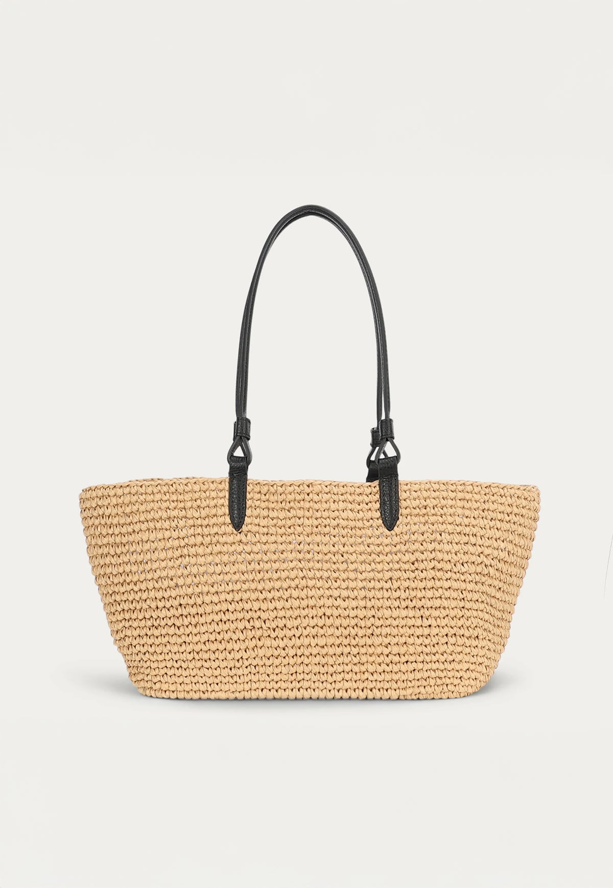 The Deadly Ponies Medium Bandit Tote in Natural Raffia/Black is crafted from handwoven raffia with premium calf nappa leather detailing.