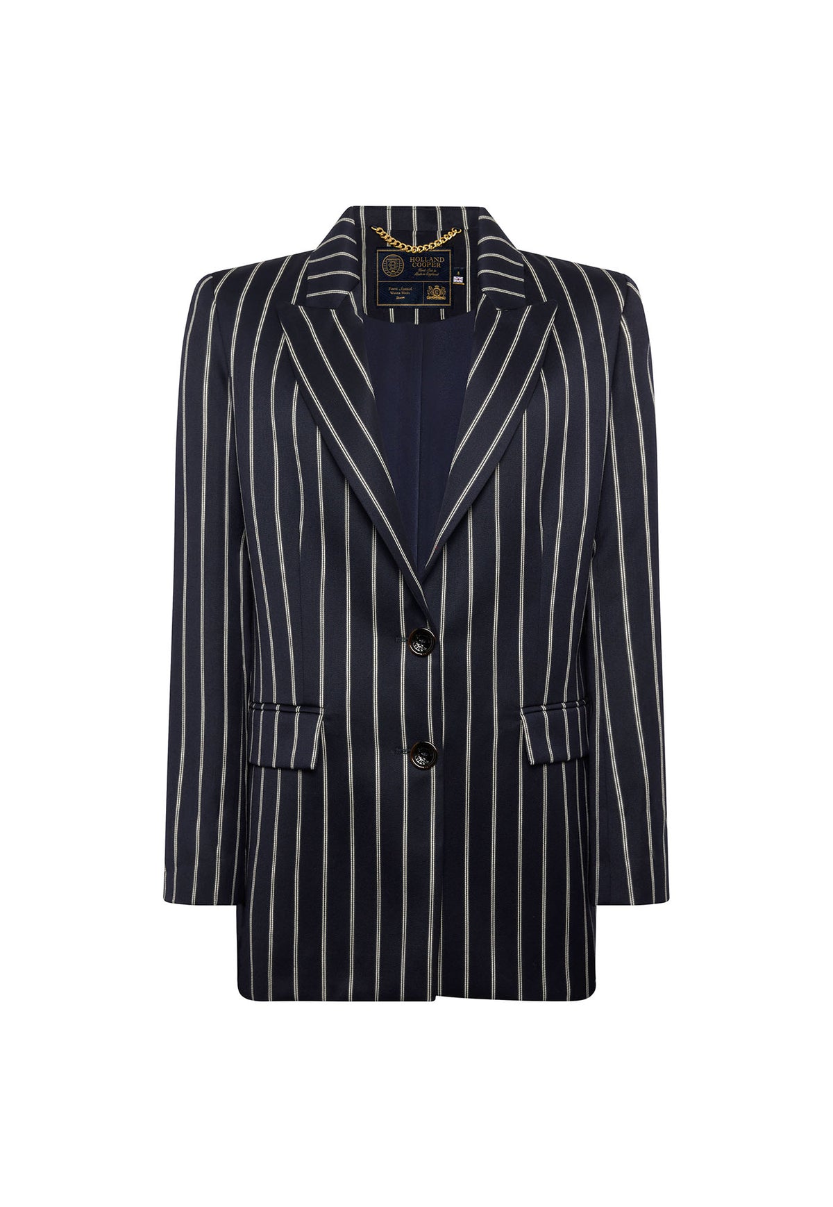 Single Breasted Belgravia Blazer - Ink Navy Wide Stripe