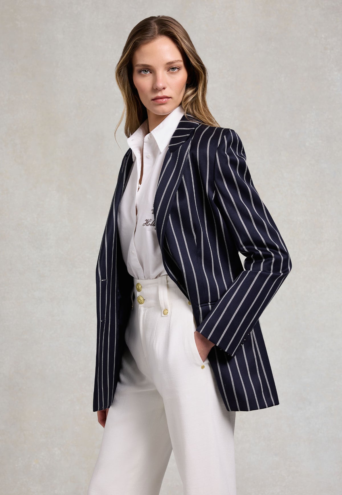 Single Breasted Belgravia Blazer - Ink Navy Wide Stripe
