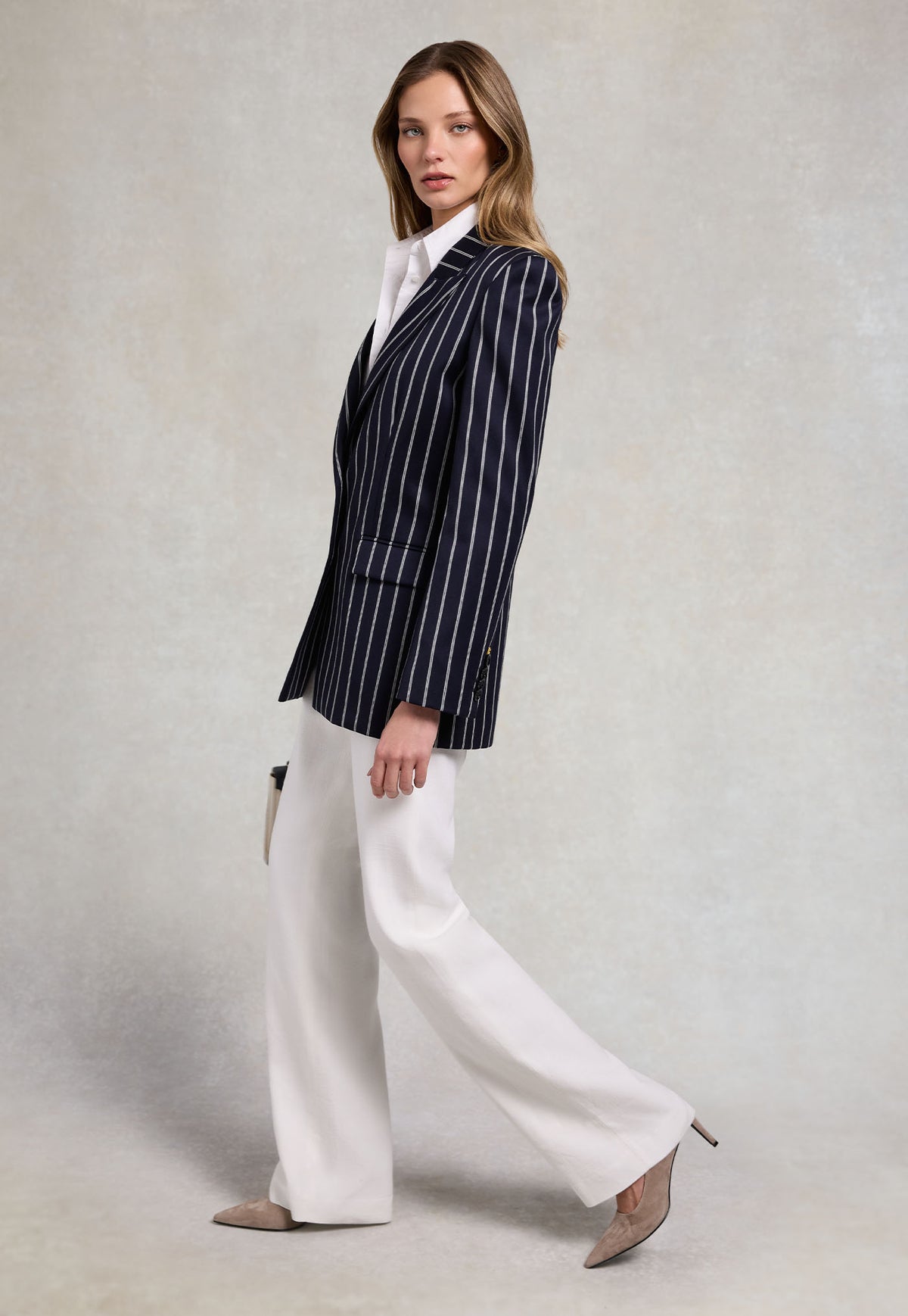 Single Breasted Belgravia Blazer - Ink Navy Wide Stripe