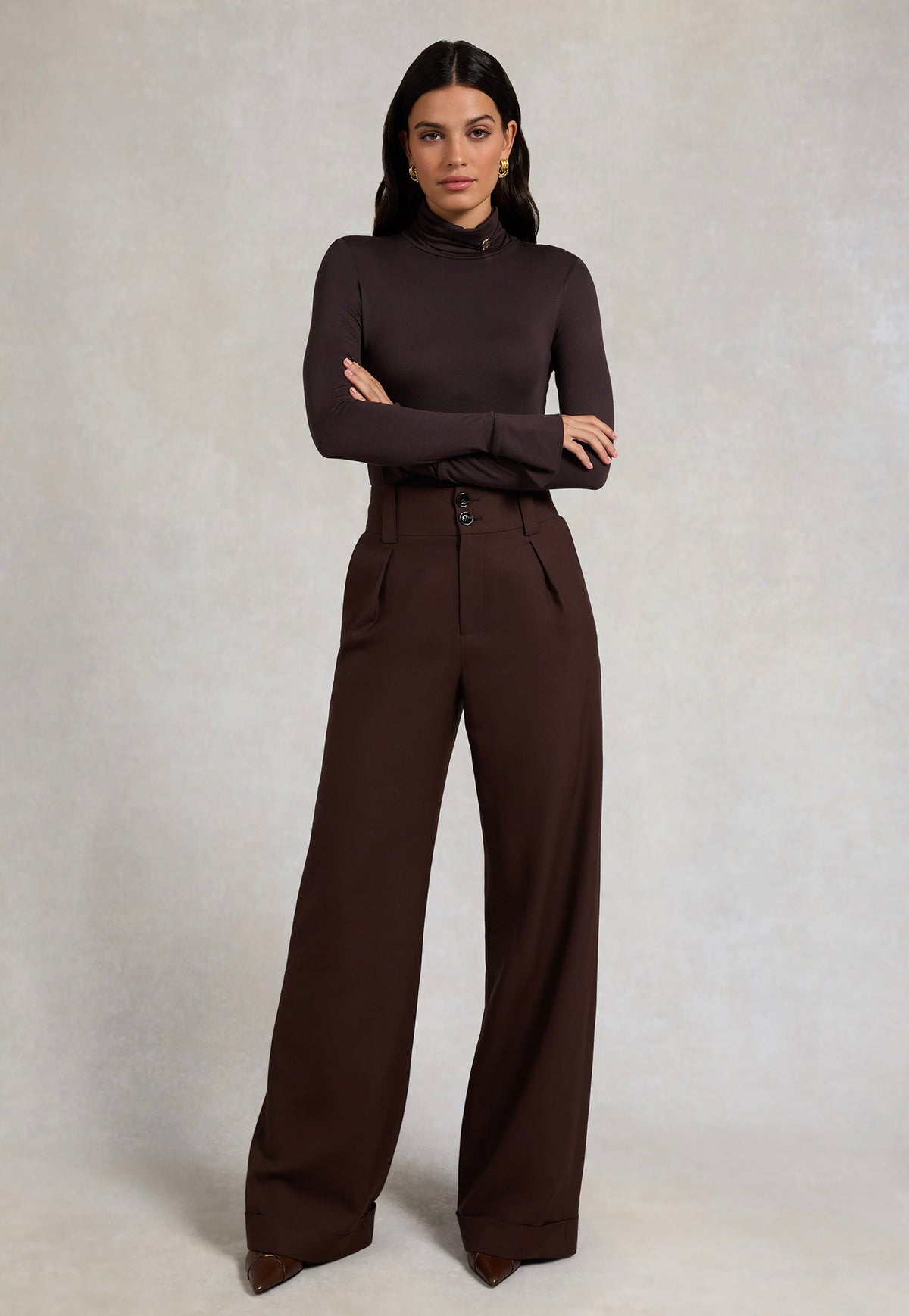 High Waisted Wide Leg - Walnut Twill