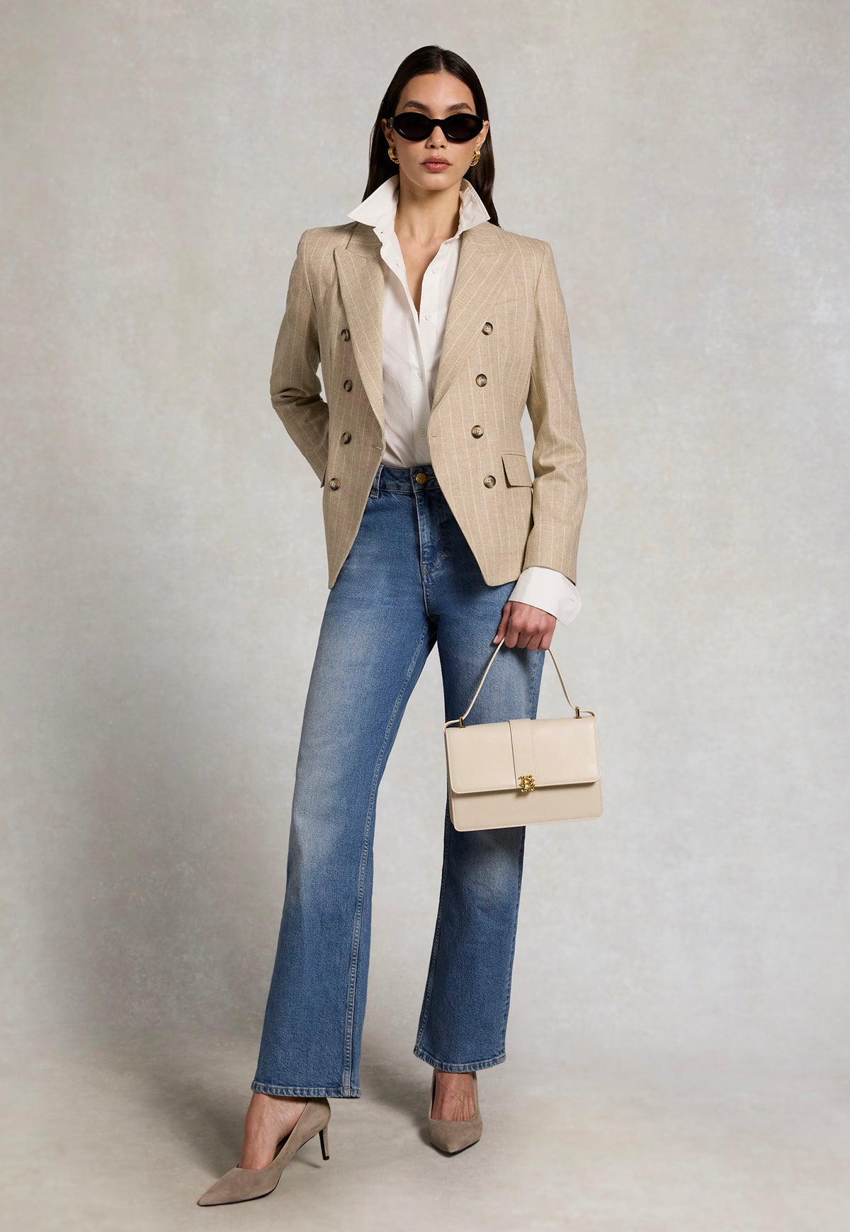 Knightsbridge Blazer - Oatmeal Pinstripe