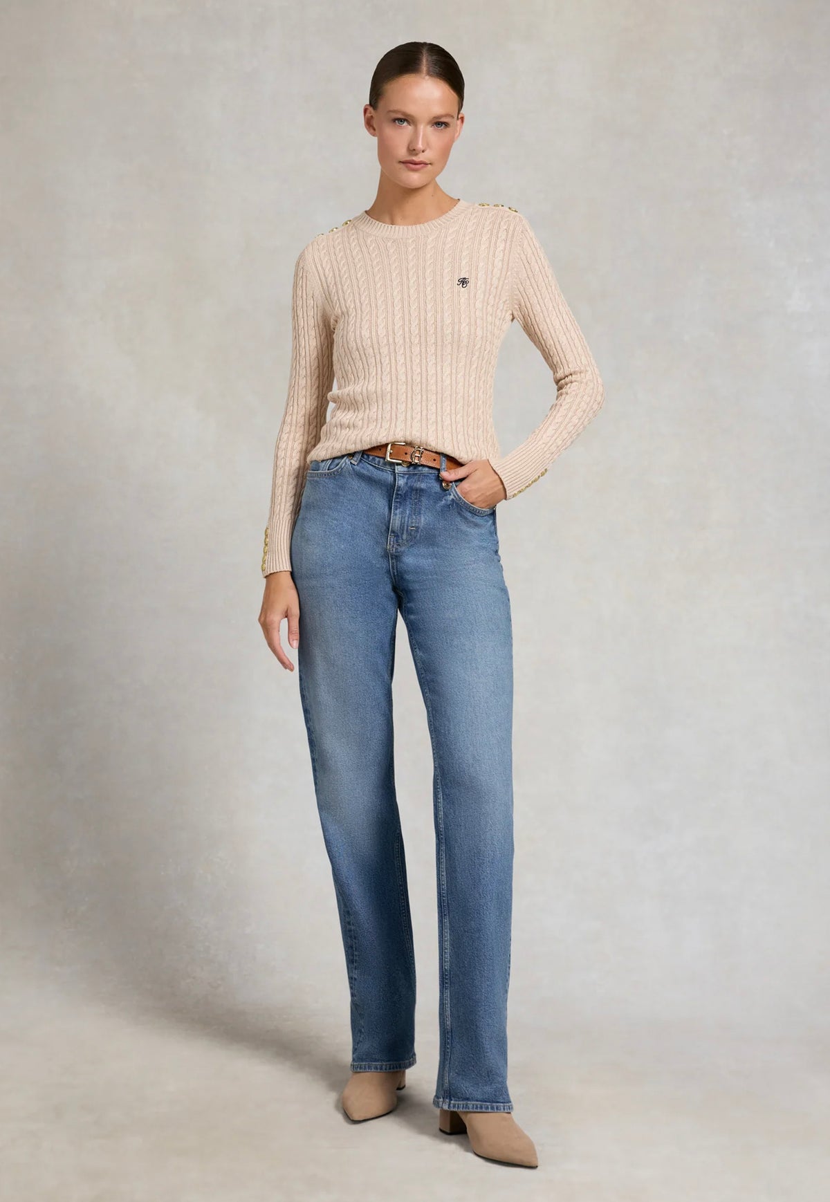 Seattle Cable Crew Knit - Oatmeal