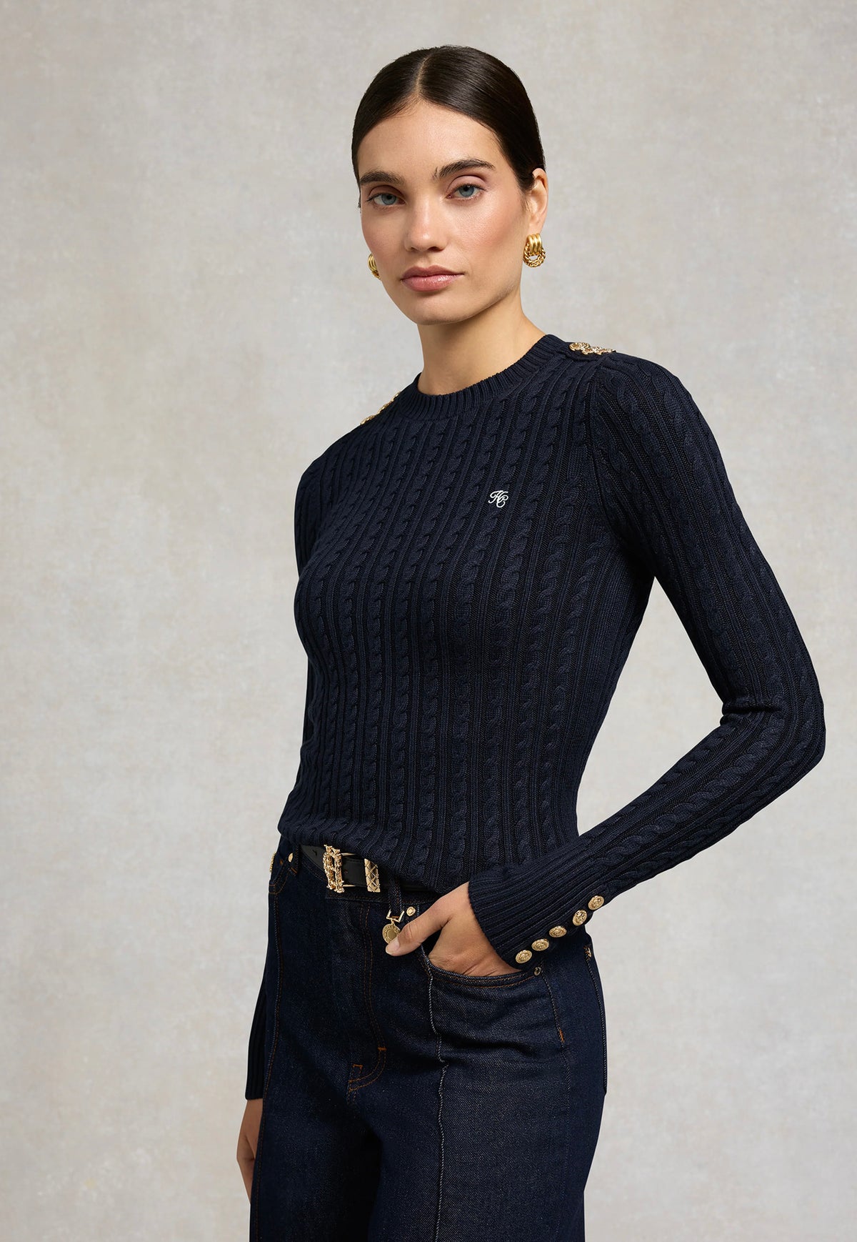 Seattle Cable Crew Knit - Ink Navy