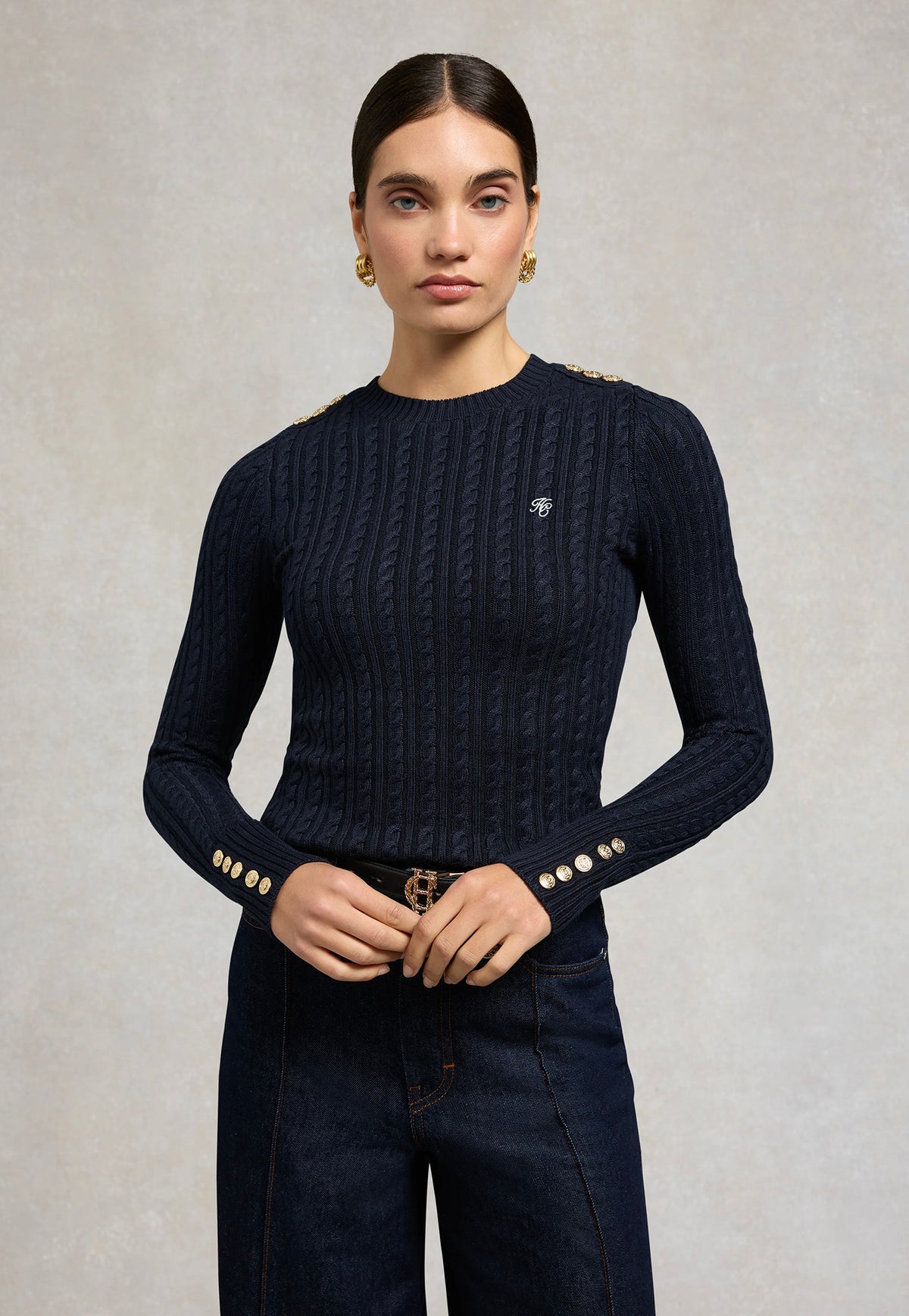 Seattle Cable Crew Knit - Ink Navy
