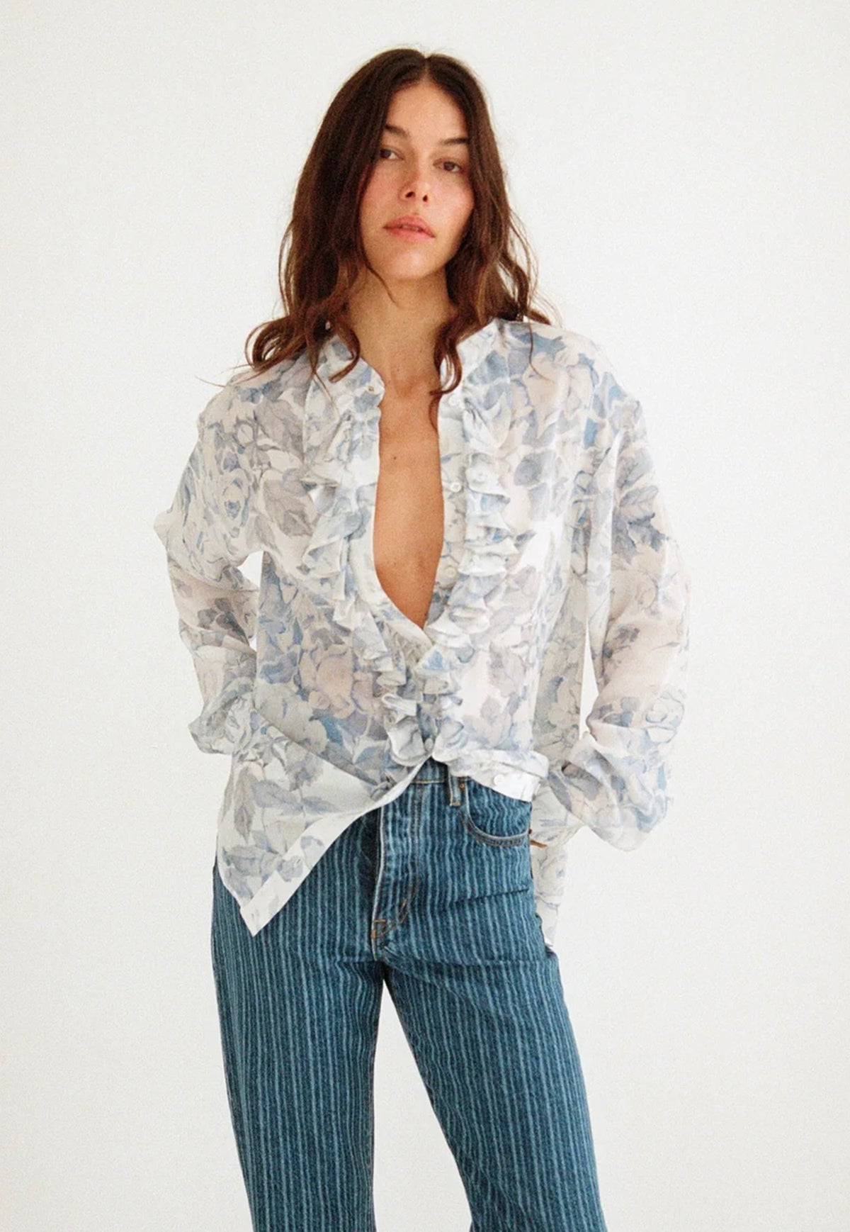 For The Frill Of It Shirt - Vintage Blue Floral