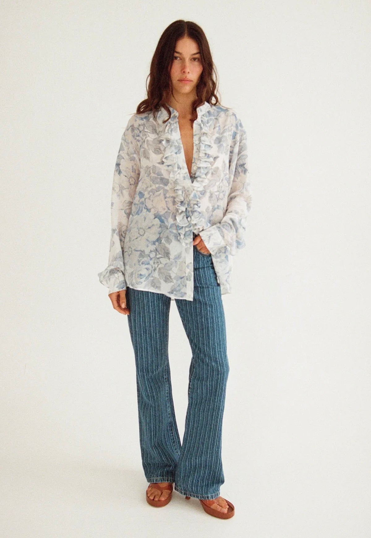For The Frill Of It Shirt - Vintage Blue Floral