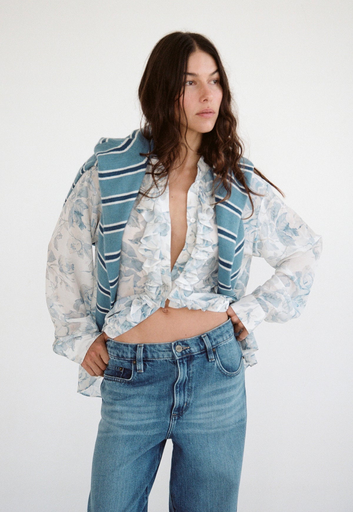For The Frill Of It Shirt - Vintage Blue Floral