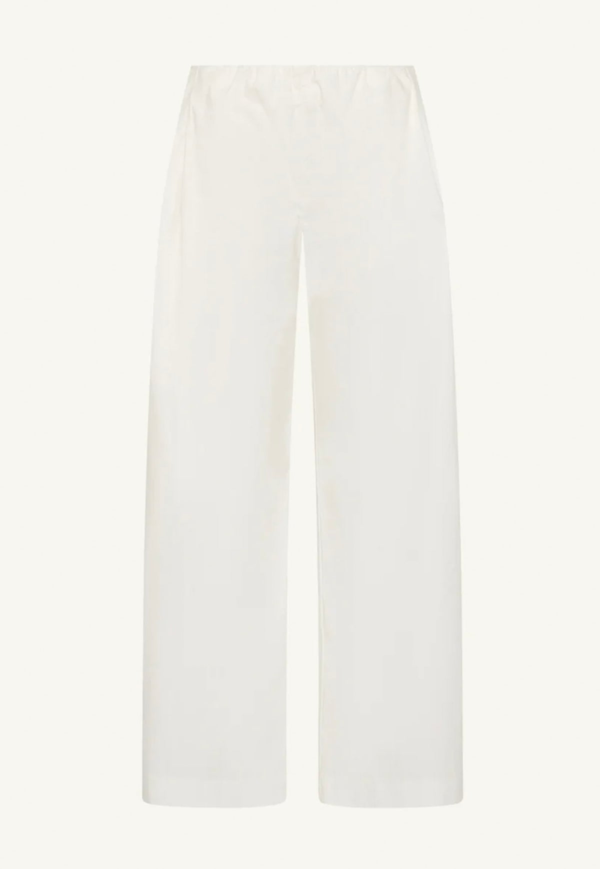 Maggie Marilyn Things Are Looking Up Elastic Waist Pant in White, structured organic cotton wide-leg trousers with concealed elasticated waistband.